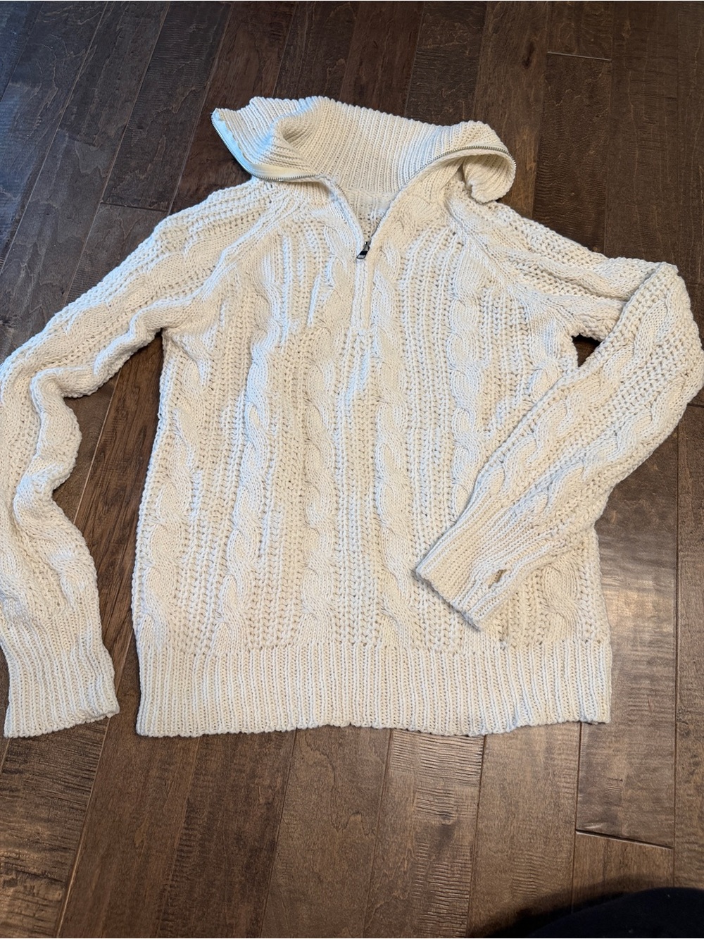 SHEIN Cream Cable-Knit Hooded Half-Zip Sweater